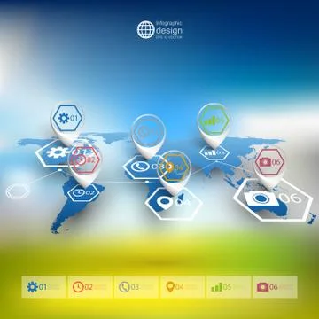 World map in perspective, blurred infographic vector template for business 스톡 일러스트