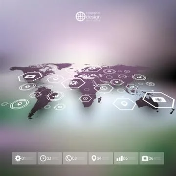 World map in perspective, blurred infographic vector template for business Illustrazione stock