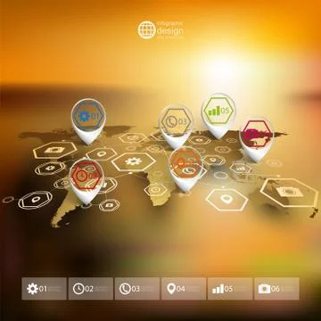 World map in perspective, blurred infographic vector template for business 스톡 일러스트