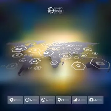 World map in perspective, blurred infographic vector template for business Illustrazione stock