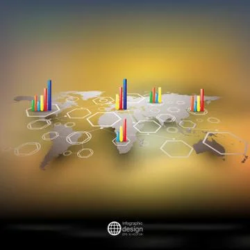 World map in perspective, blurred infographic vector template for business Stock Illustration