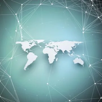 World map in perspective with shadow on blue. Abstract global network conne.. Stock Illustration