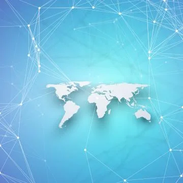 World map in perspective with shadow on blue. Abstract global network conne.. Stock Illustration