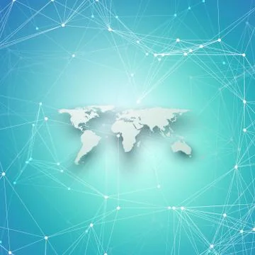 World map in perspective with shadow on blue. Abstract global network Illustrazione stock