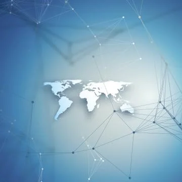 World map in perspective with shadow on blue. Abstract global network Stock Illustration