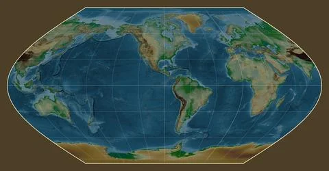 World map. Physical. Winkel I projection. Meridian: -90 west Stock Illustration