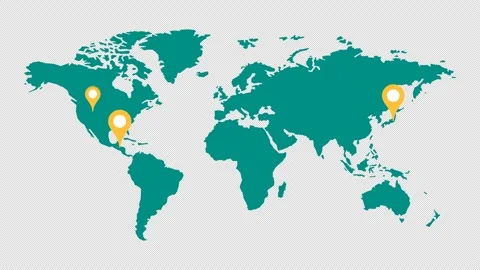World map pin animation. World map with geolocation markers motion animation Stock Footage 151744255