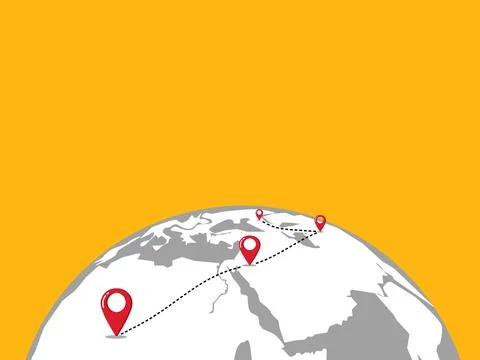 World map pin with dotted route. Missions and objectives Stock Illustration