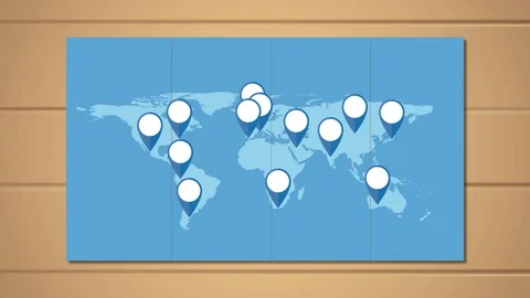World map with pin pointers on wooden background. Stock Footage 94978264