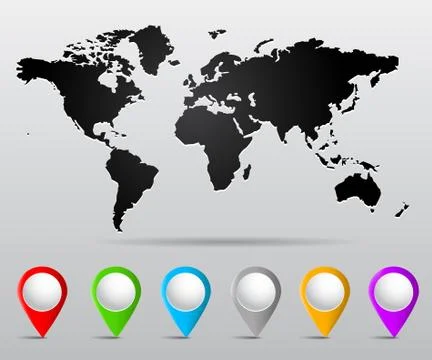 World map with pins Stock Illustration