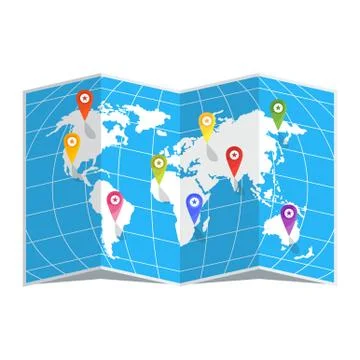 World map with pins Illustrazione stock