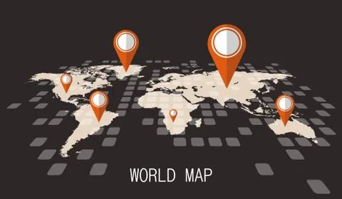 World map with pins Stock Illustration