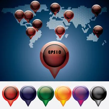 World Map With Pins Stock Illustration