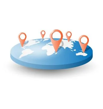 World map with pins isolated on white Illustrazione stock