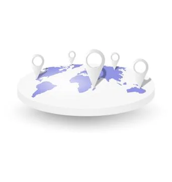 World map with pins isolated on white Stock Illustration