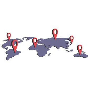 World map with pins isolated on white Stock Illustration