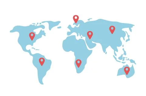 World map with pins semi flat color vector element Stock Illustration