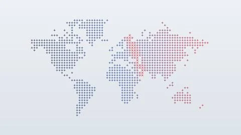 World map of plus signs rotating in waves on light grey, abstract world map.. 스톡 일러스트