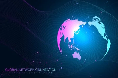 World map point with global technology networking concept. Digital data Stock Illustration