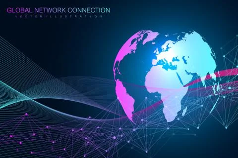 World map point with global technology networking concept. Digital data 스톡 일러스트