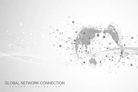 World map point with global technology networking concept. Digital data Illustrazione stock