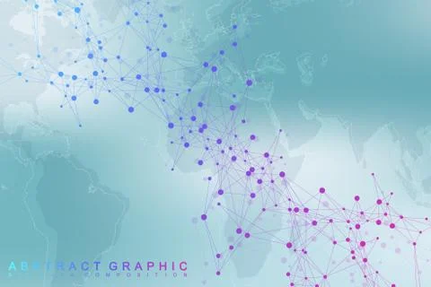 World map point with global technology networking concept. Digital data Illustrazione stock