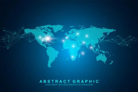 World map point with global technology networking concept. Digital data Illustrazione stock