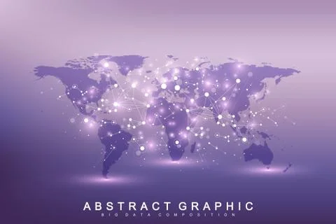 World map point with global technology networking concept. Digital data Illustrazione stock
