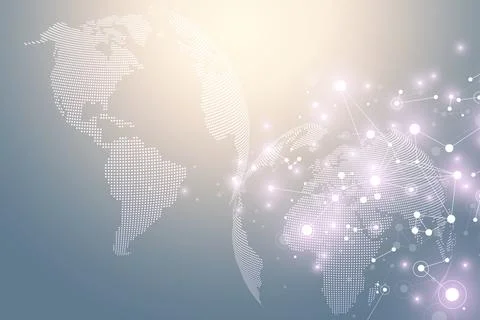 World map point with global technology networking concept. Digital data Illustrazione stock