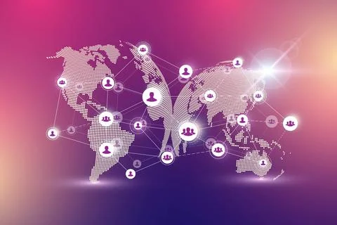 World map point with global technology networking concept. Digital data Stock Illustration