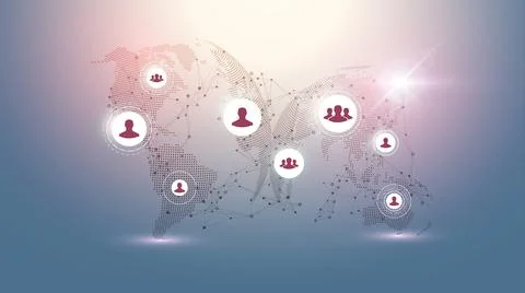 World map point with global technology networking concept. Digital data Illustrazione stock