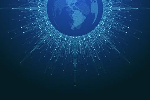 World map point with global technology networking concept. Digital data Illustrazione stock