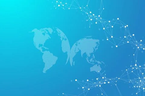 World map point with global technology networking concept. Digital data Illustrazione stock