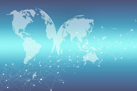 World map point with global technology networking concept. Digital data Illustrazione stock