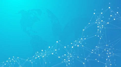 World map point with global technology networking concept. Digital data Illustrazione stock