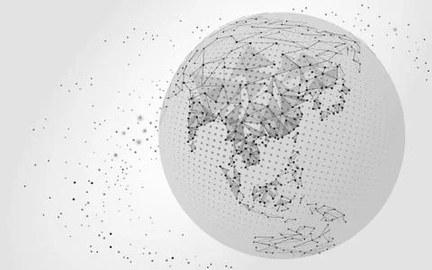 World map point, line black white Stock-Illustration