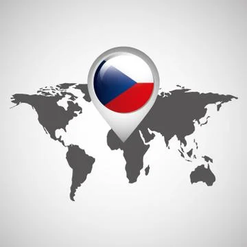 World map with pointer flag czech republic Stock Illustration