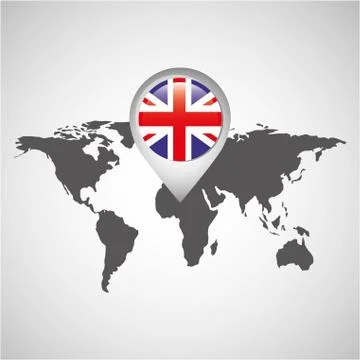 World map with pointer flag england Stock Illustration