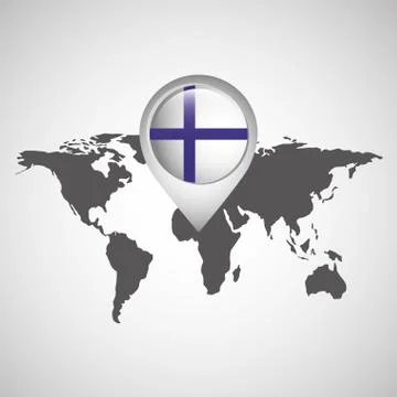 World map with pointer flag finland Illustrazione stock