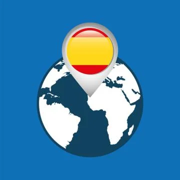 World map with pointer flag spain Stock Illustration