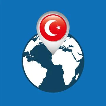 World map with pointer flag turkey Illustrazione stock