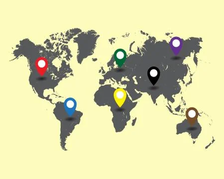 World map with pointers Illustrazione stock