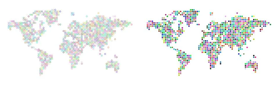 World map in polygon shape multicolour pattern.  Polygon dot map showcasing.. Stock Illustration