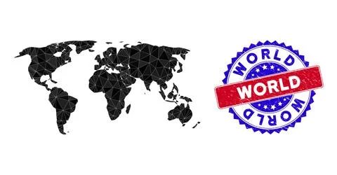 World Map Polygonal Mesh and Distress Bicolor Watermark イラスト素材