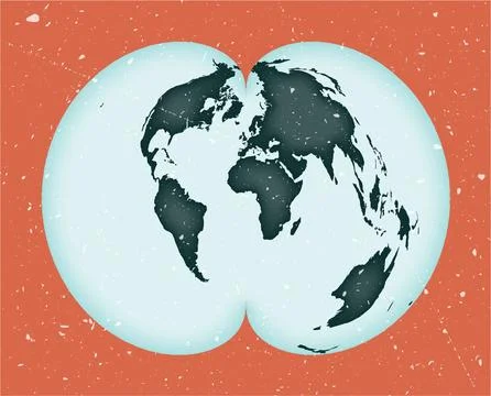 World Map Poster. American polyconic projection. Vintage World shape with g.. Stock Illustration