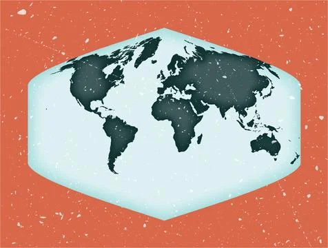 World Map Poster. Baker Dinomic projection. Vintage World shape with grunge.. Ilustração Stock