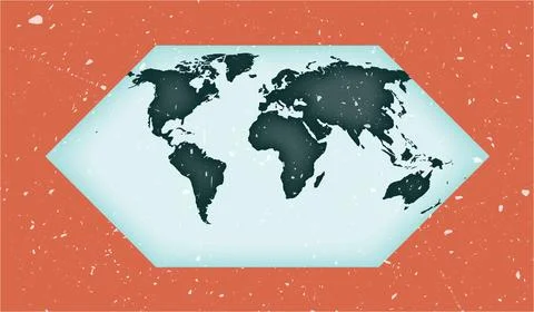 World Map Poster. Eckert I projection. Vintage World shape with grunge text.. Stock Illustration