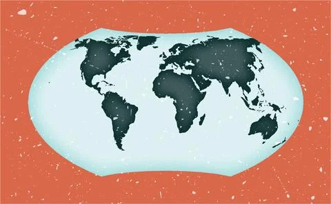 World Map Poster. Wagner projection. Vintage World shape with grunge textur.. Stock Illustration