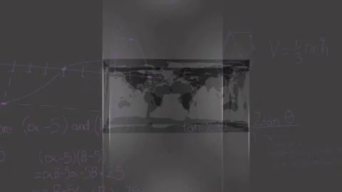 World-map prism shifting as purple graph sweeping in, moving point and math Stock Footage 330577720
