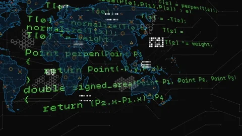 World map with programming code overlay and data processing animation Stock Footage 303792962